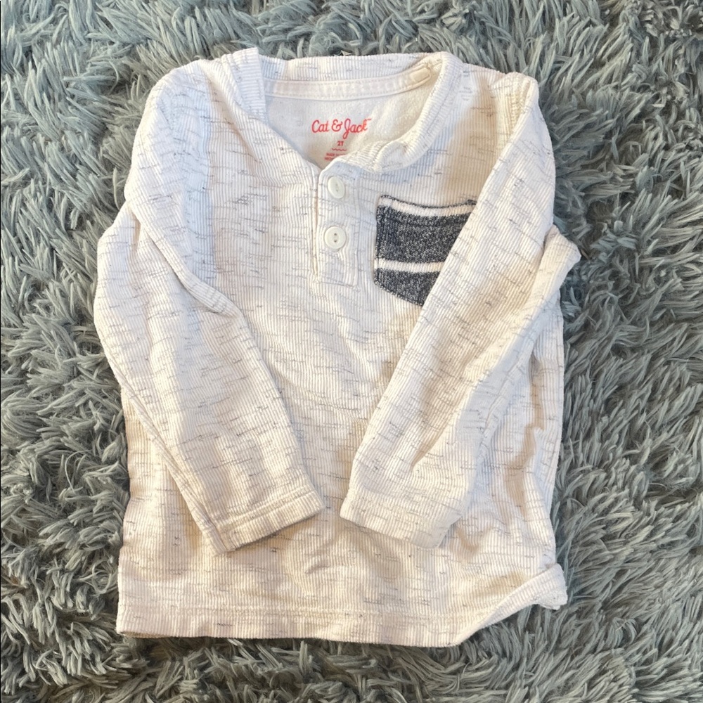 Cat & Jack Cream and Gray Kids Long Sleeve Henley
